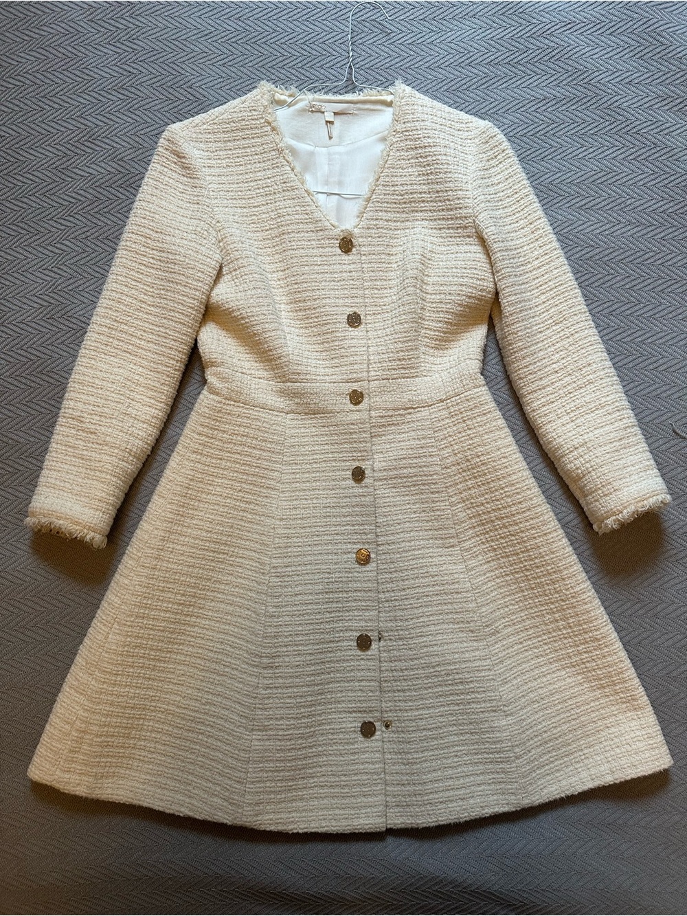 Maje Classic Cream Bouclé Coat Dress - Women's Jacket & Coat